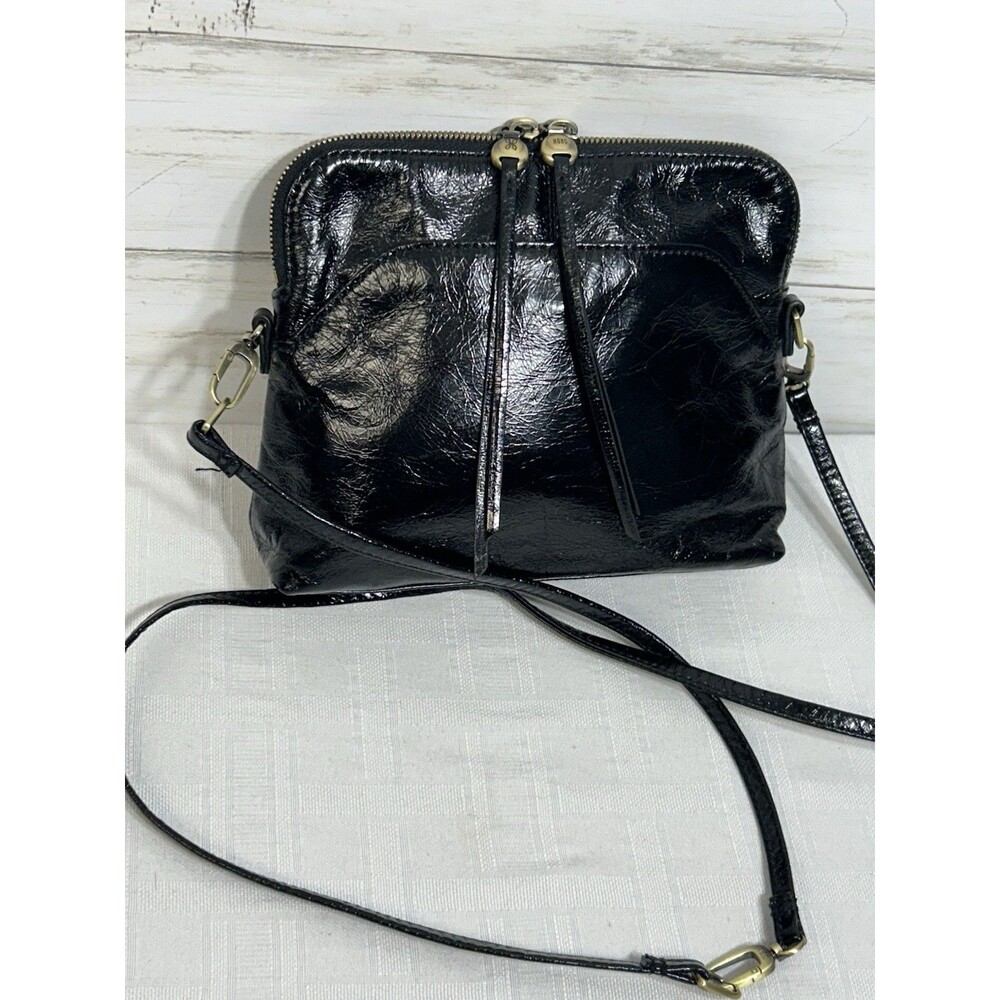 Hobo International Black Patent Leather Shoulder Crossbody Bag Purse Handbag